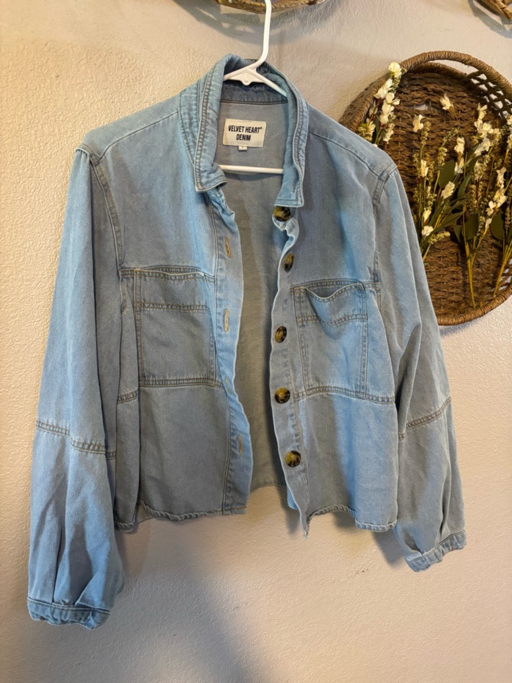 Velvet Heart Light Wash Patchwork Denim Jacket
